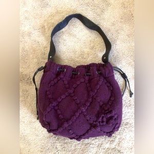 UGG Australia Purple Knit Purse with Black Suede Lining and Black Leather Straps